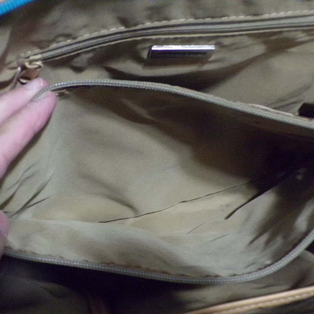Gianibernini Teal & Beige‎ Handbag Leather with Silver Accents Zipper Closure
